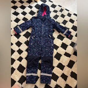 Navy Hooded Snowsuit with Pink Accents